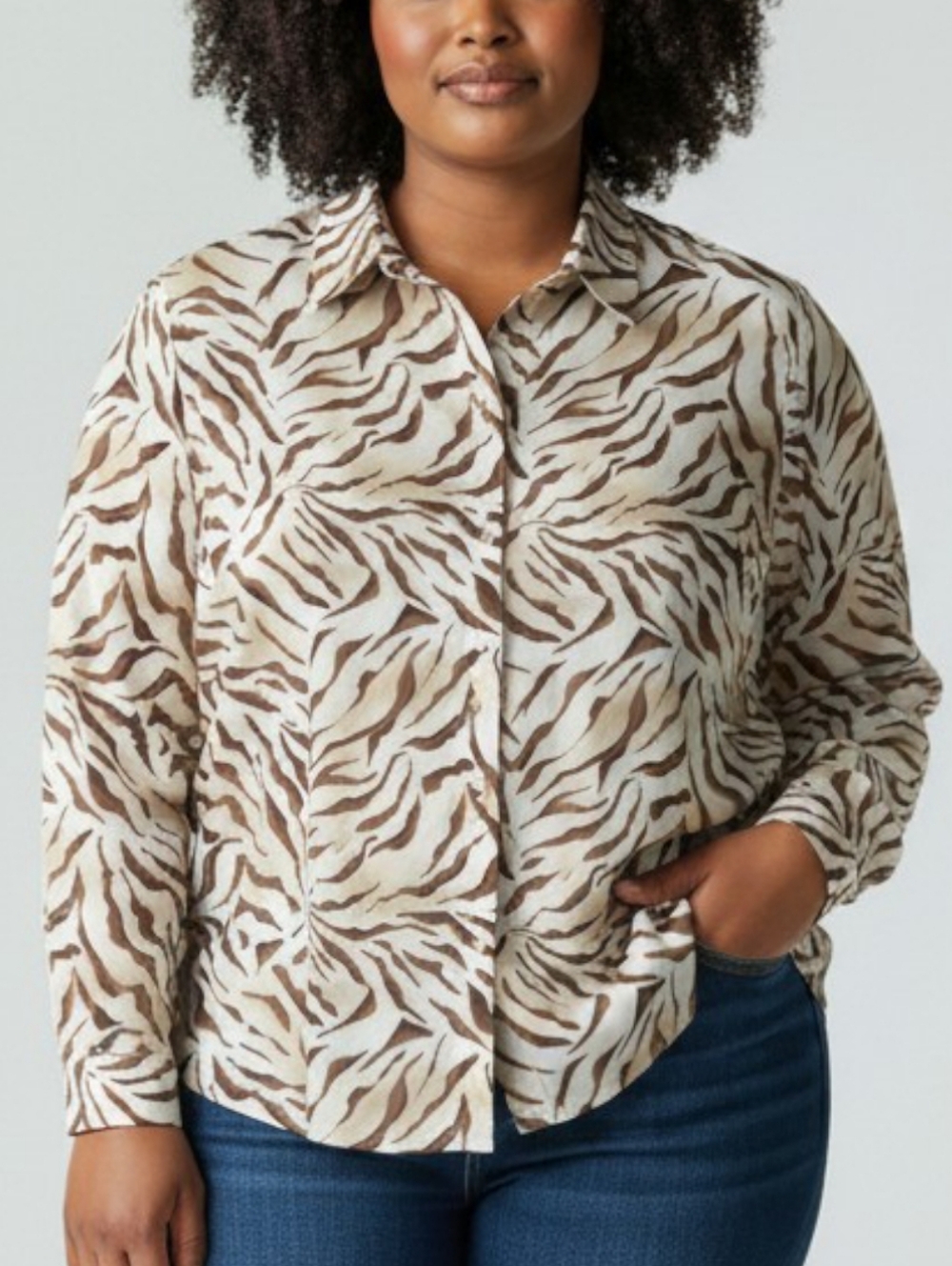 Alfred Dunner Button-Up Shirt SIZE 18 Zebra Animal Print Lightweight Long Sleeve